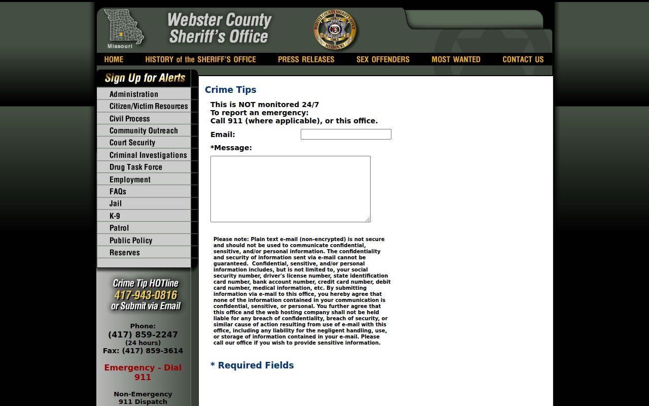 Sheriff tip form requirements and notice