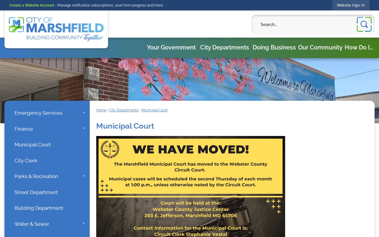 Marshfield Municipal Court move and schedule