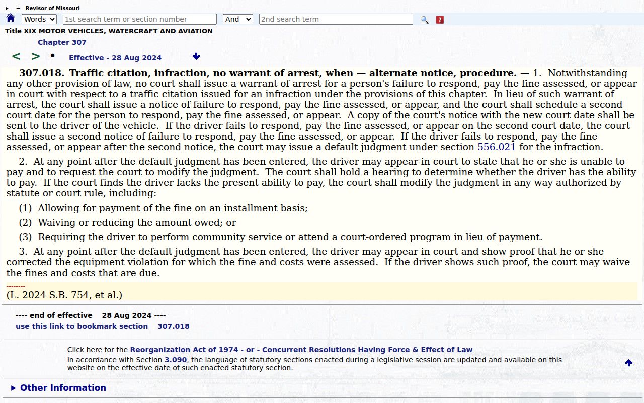 Missouri traffic infraction failure process
