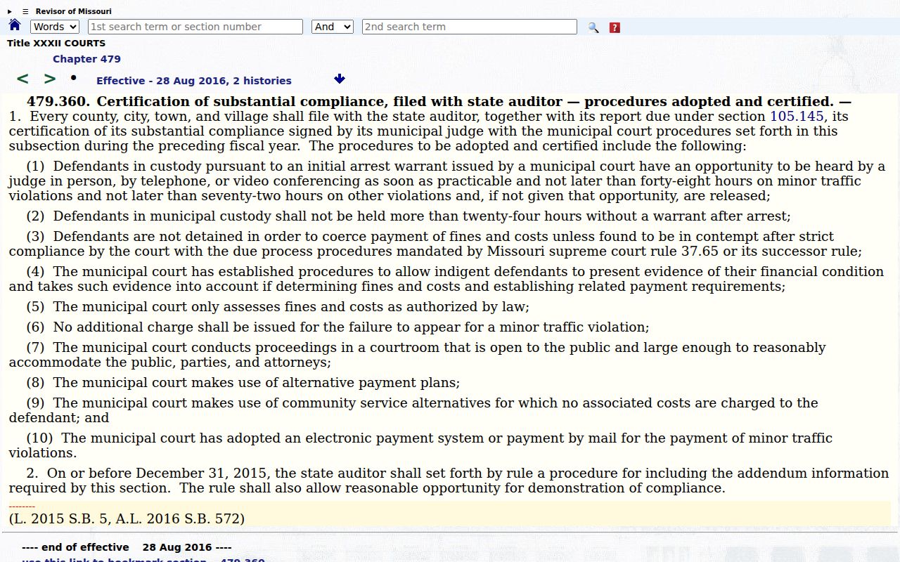 Missouri municipal custody and hearing rules